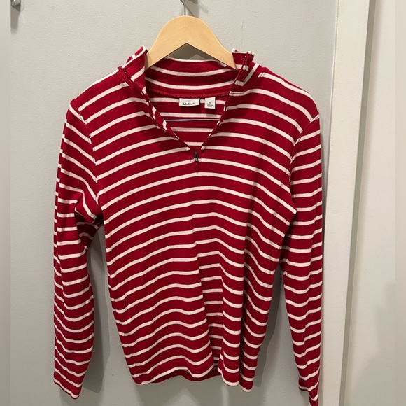 L.L. Bean Red and White Quarter-Zip Women’s Size M - Picture 2 of 7